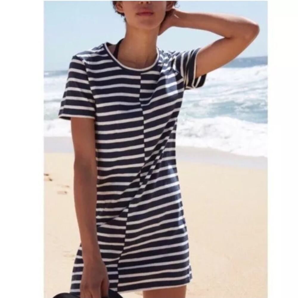 Everlane The Beach Tee Striped T-Shirt Mini Dress L Nautical Coastal Maritime